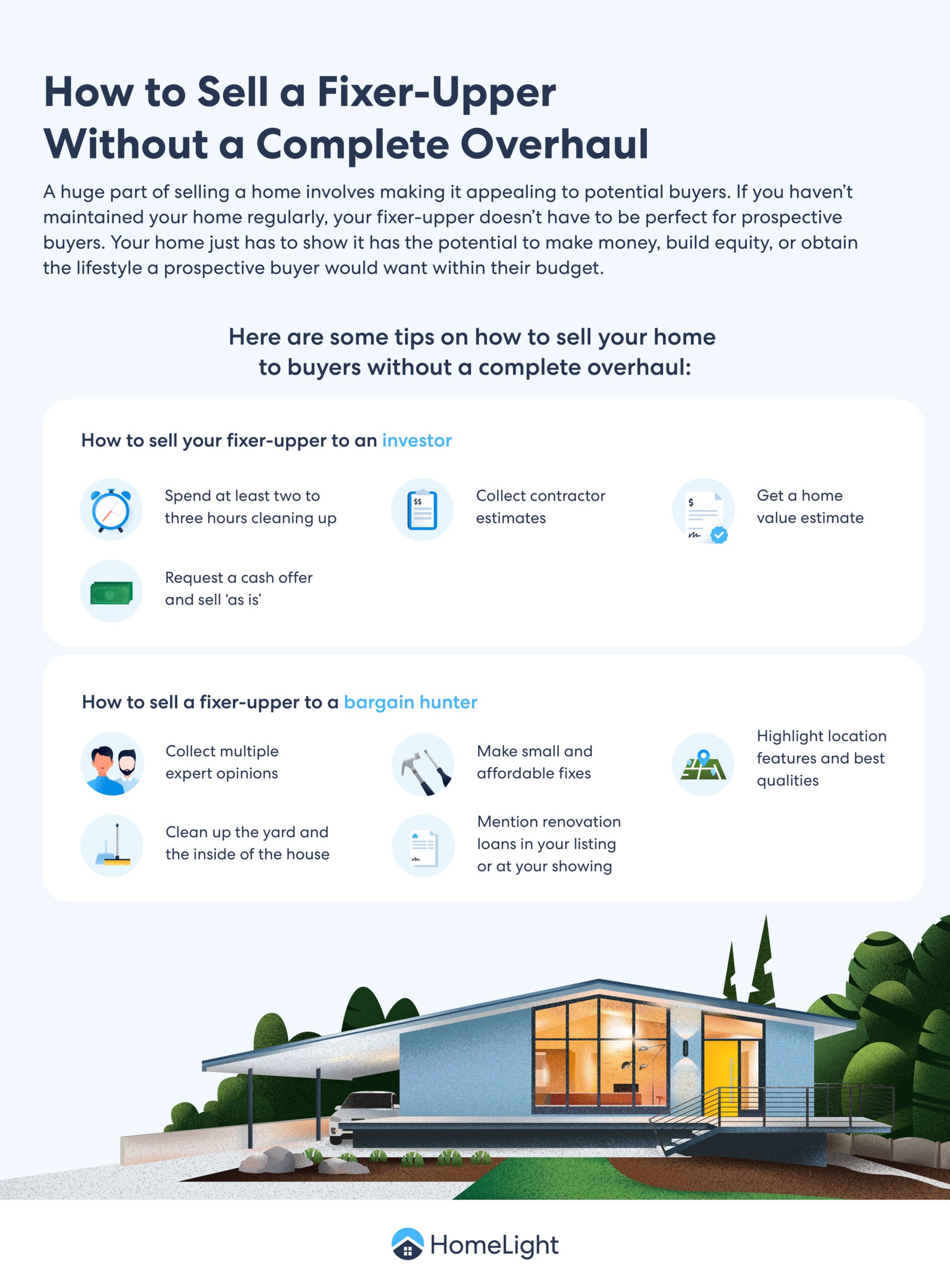 A HomeLight infographic on how to sell a house that needs work.